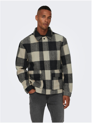 Grey-black mens plaid shirt jacket ONLY & SONS Connor - Men