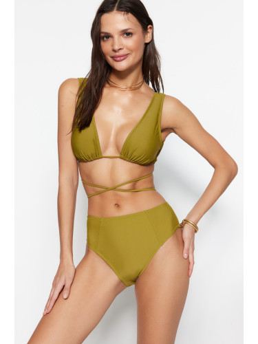 Trendyol зелено висока талия бикини дъна с редовни крака