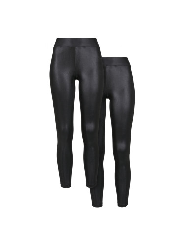 Women's Synthetic Leather Leggings 2 Pack Black+Black