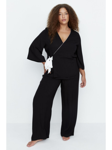 Trendyol Curve Black Double Breasted Collar Tied Woven Pajamas Set