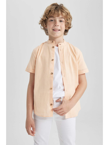 DEFACTO Boy Straight Collar Linen Look Short Sleeve Shirt