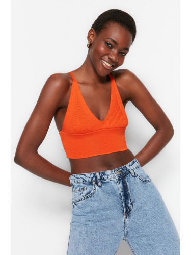 Trendyol Orange Super Crop Knitwear Blouse with Back Detail