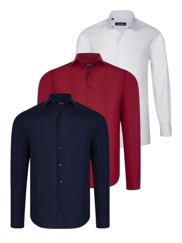 TRIPLE SET G726 DEWBERRY SHIRT-WHITE-NAVY BLUE-BURGUNDY