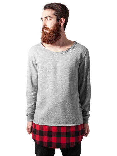 Long Flanell Bottom Open Edge Crewneck Grey/Block/Red