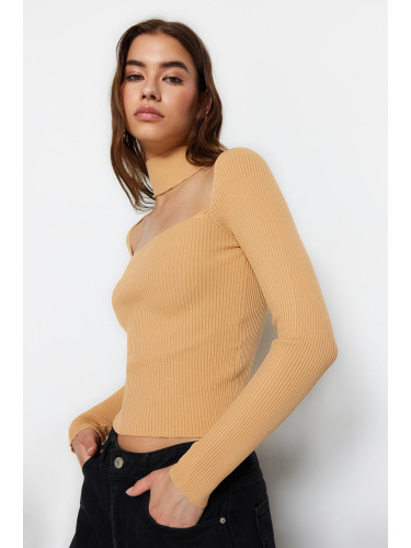 Trendyol Beige Choker Collar Knitwear Sweater