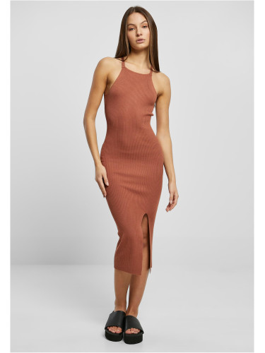 Women's terracotta dress with midi ribbed knit