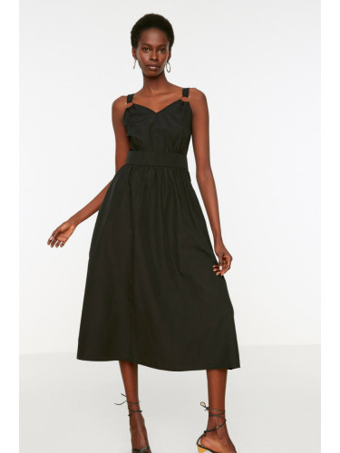 Trendyol черна тъкана каишка подробни Midi тъкани рокля