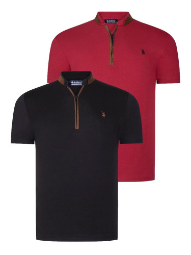 DUAL SET T8571 DEWBERRY ZIPPER MEN'S T-SHIRT-BLACK-BURGUNDY