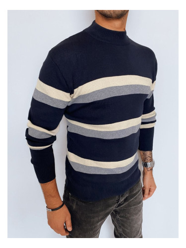 Men's striped turtleneck sweater, navy blue Dstreet