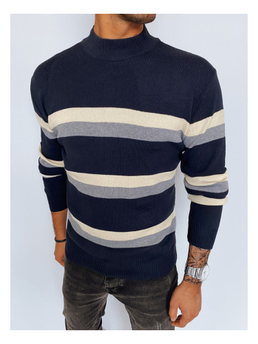 Sweter męski półgolf w paski granatowy Dstreet