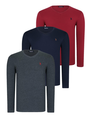 TRIPLE SET T8587 DEWBERRY V-NECK MEN'S SWEATSHIRT-NAVY-ANTHRACITE-BURGUNDY