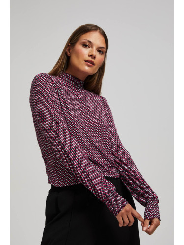 Marisse Patterned Fuchsia Turtleneck Blouse