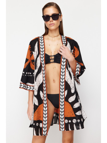 Trendyol Ethnic Patterned Belted Mini Woven 100% Cotton Beach Kimono&Caftan