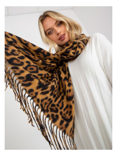 Camel and black women's scarf with animal pattern