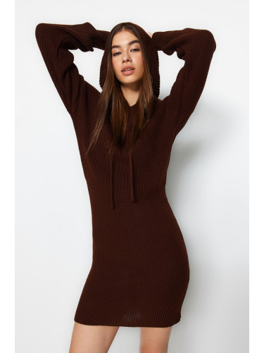 Trendyol Brown Mini Knitwear Hooded Dress