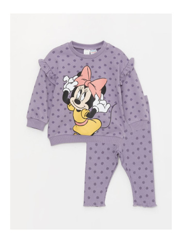 LC Waikiki Crew Neck Long Sleeve Minnie Mouse Printed Baby Girl Sweatshirt and Tracksuit Bottom 2-Piece Set