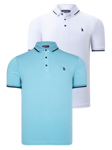 DOUBLE SET T8586 DEWBERRY MEN'S T-SHIRT-WHITE-CYAN