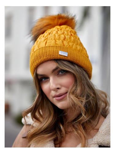 Winter nylon hat with honey pompom