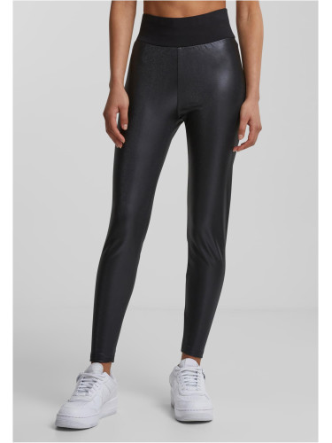 Women's black high-waisted synthetic leather leggings
