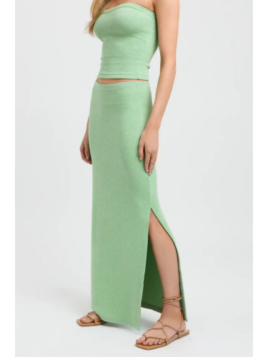 Madmext Green Basic Slit Detailed Women's Long Skirt