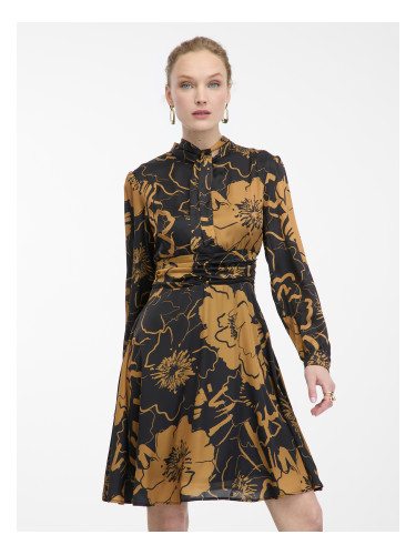 Orsay Brown-Black Women's Floral Satin Dress - Women's