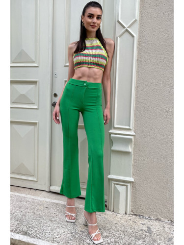 Тенденция Alaçatı Stili Дамски зелени висока талия слива отпред широк крак ликра панталони