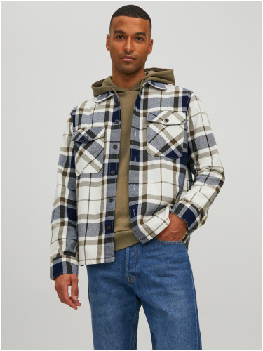 Blue & White Mens Plaid Outer Flannel Shirt Jack & Jones - Men