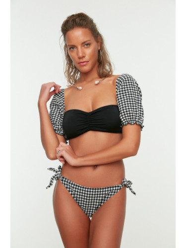 Trendyol черен Gingham бикини дъна с текстурирани вратовръзка редовен крак