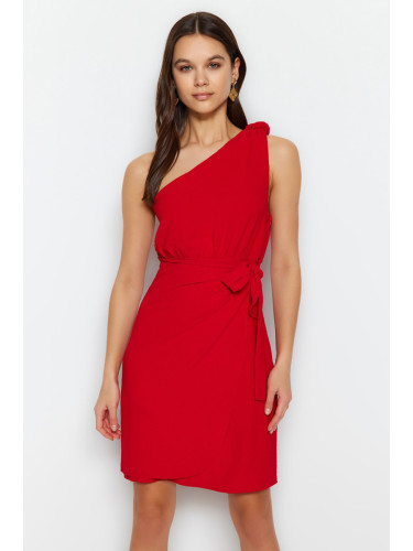 Trendyol червени двуреден тъкани възел подробни тъкани рокля