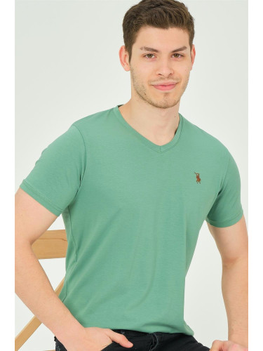 T8568 DEWBERRY V-NECK MEN'S T-SHIRT-PLAIN LIGHT GREEN