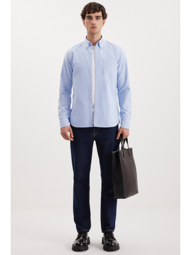 GRIMELANGE Cliff Men's 100% Cotton Pocket Oxford Blue Shirt