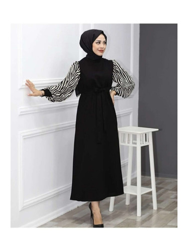 HAKKE зебра шарени дълга дължина хиджаб рокля - черен Zeraa-678