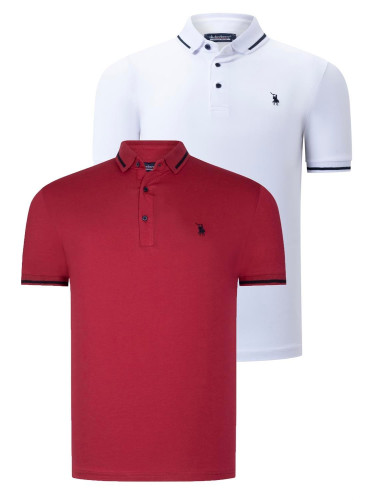 DOUBLE SET T8586 DEWBERRY MEN'S T-SHIRT-WHITE-BURGUNDY