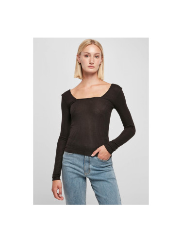 Women's square neckline with long sleeves in black