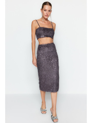 Trendyol Silver Fringed Sequin Midi Skirt