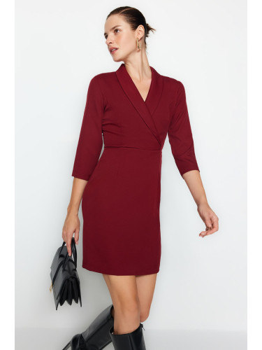 Trendyol Бургундия Мини тъкани V врата тъкани рокля