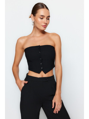 Trendyol Black Strapless Button Detailed Woven Blouse