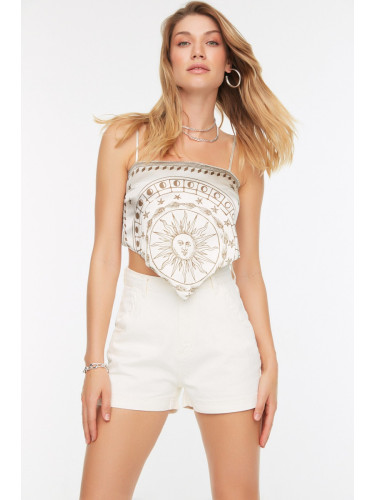 Trendyol Ecru Pocket Detailed High Waist Denim Shorts