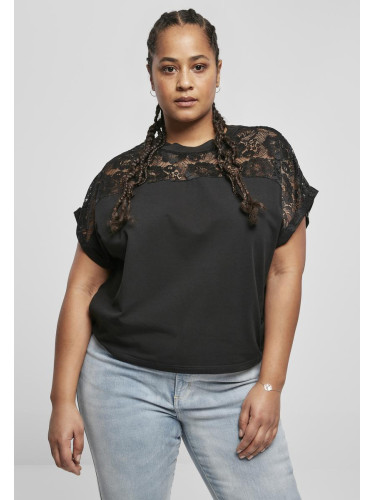 Women's short oversized T-shirt with lace black
