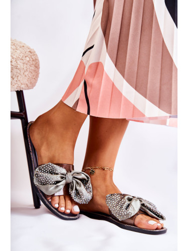 Boto Дамски гумени чехли с панделка черно и сиво Meriden