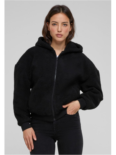 Women's Oversized Sweatshirt Sherpa Zip Hoody Black
