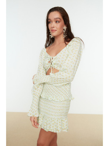 Trendyol Floral Pattern Woven Frill Blouse and Skirt Set