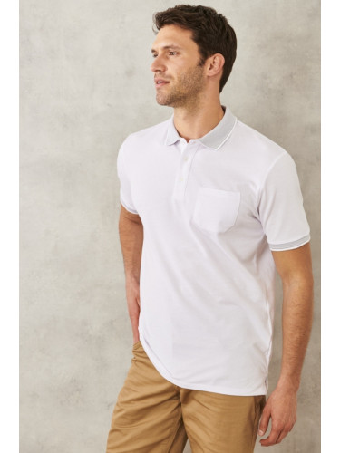 ALTINYILDIZ CLASSICS Мъжки устойчив на свиване памучен плат Редовен годни удобни нарязани бяло поло яка тениска с джобове