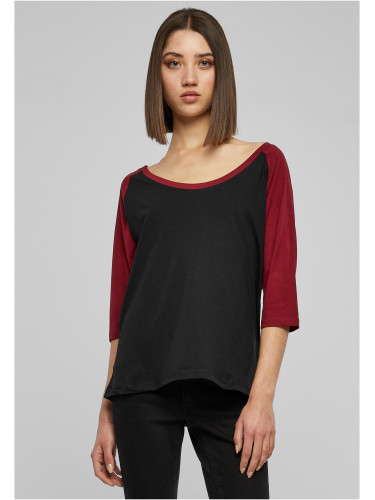 Women's 3/4 contrast raglan t-shirt blk/burgundy
