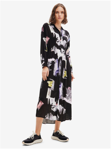 Black women's patterned shirt midi dress Desigual Percy - Women's