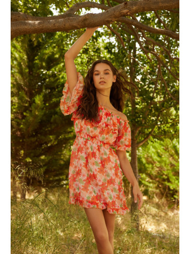 Trendyol многоцветен A-Line мини тъкани облицовани накъдрен флорални тъкани рокля