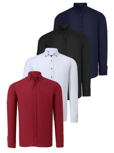 QUADRUPLE SET G721 DEWBERRY MEN'S SHIRT-BLACK-WHITE-NAVY-BURGUNDY