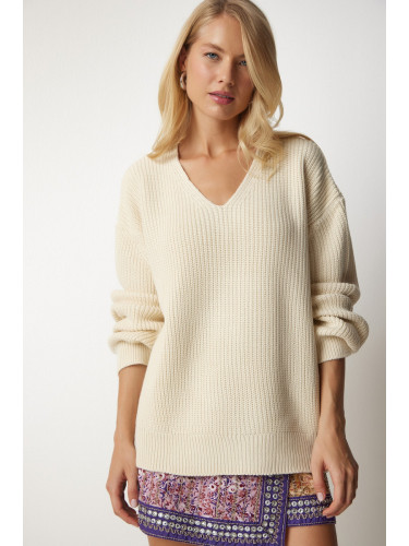 Щастие İstanbul пуловер - бежов - извънгабаритни