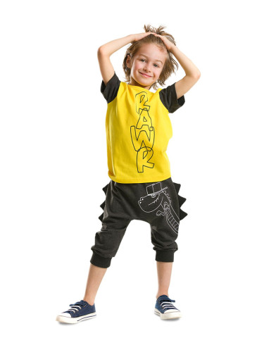 Denokids Serrated Rawr Boy T-shirt Capri Shorts Set