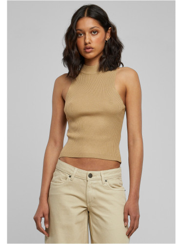 Women's turtleneck with short rib knit union beige